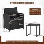 Rataninis lauko baldų komplektas su 2 kėdėmis ir stiklo staliuku (Juoda) – Paveikslėlis 2