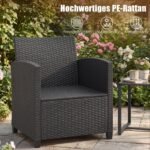 Rataninis lauko baldų komplektas su 2 kėdėmis ir stiklo staliuku (Juoda) – Paveikslėlis 3