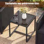 Rataninis lauko baldų komplektas su 2 kėdėmis ir stiklo staliuku (Juoda) – Paveikslėlis 4