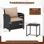 Rataninis lauko baldų komplektas su stiklo staliuku ir minkštomis pagalvėlėmis (Chaki) – Paveikslėlis 2