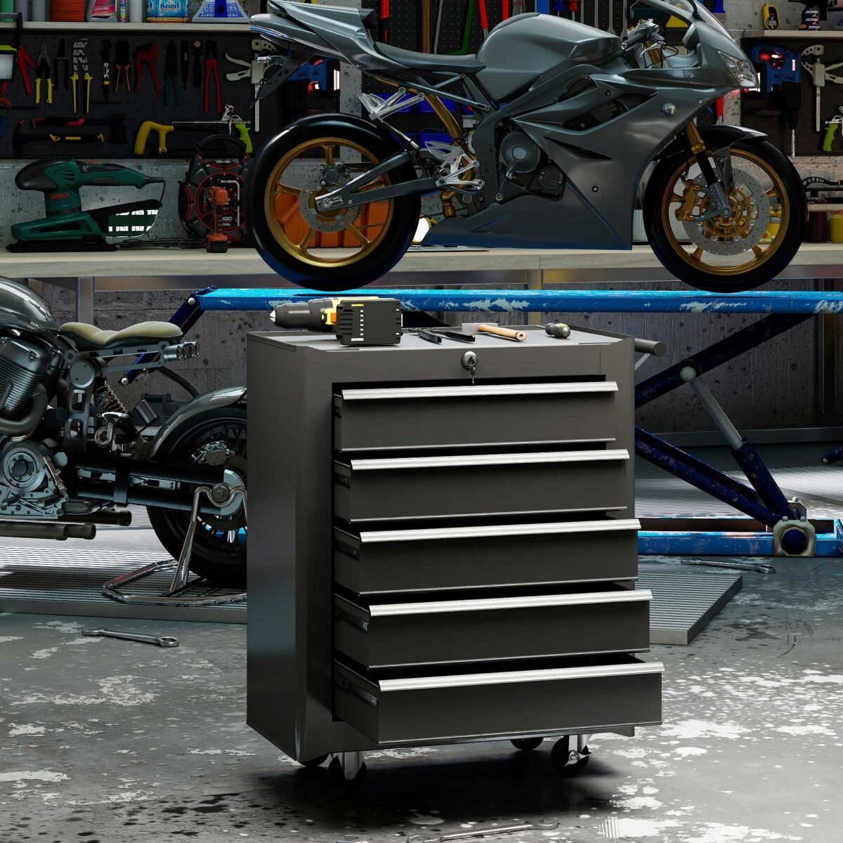 Ratukinė įrankių spintelė su 5 stalčiais – Paveikslėlis 2