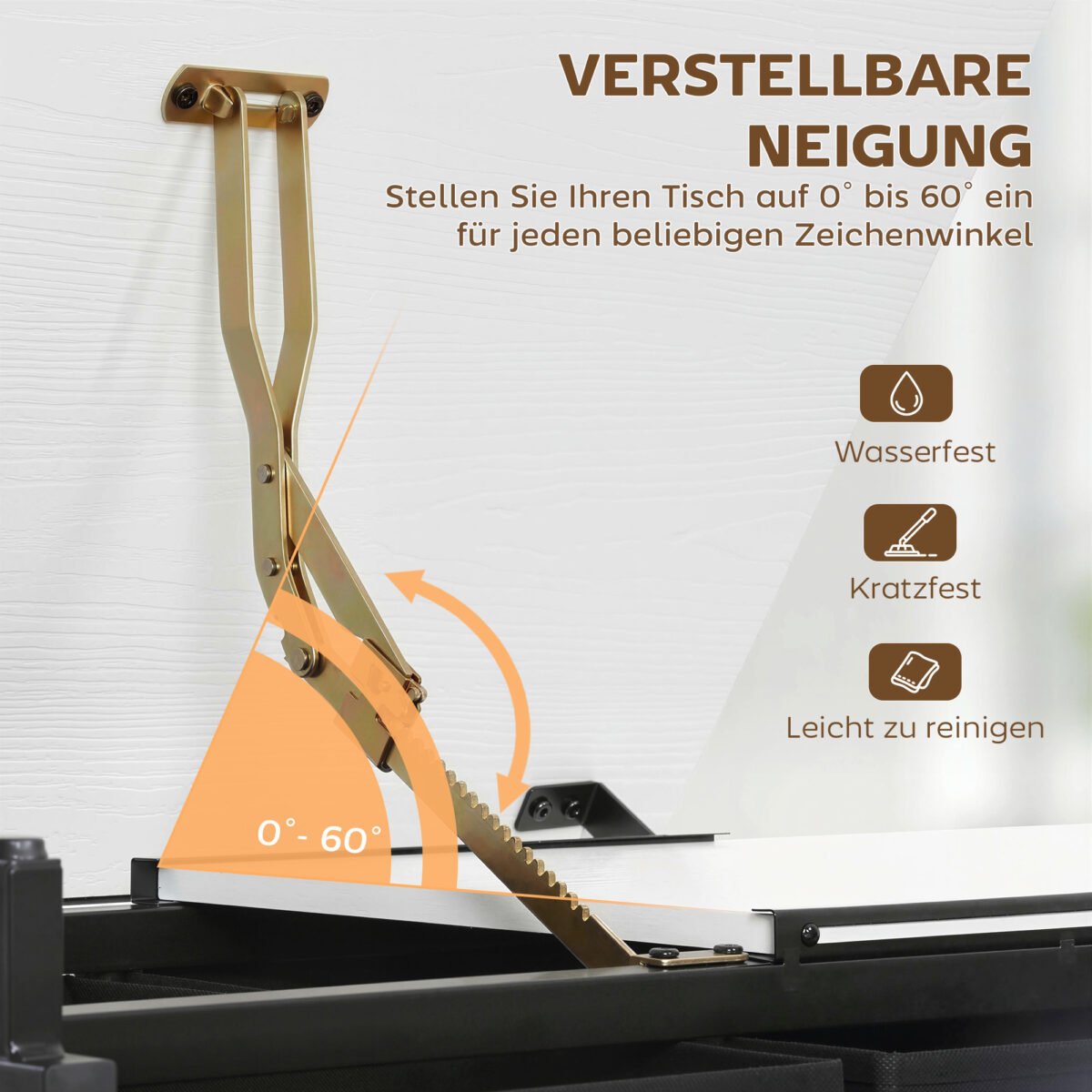 Reguliuojamo aukščio ir pasvirimo piešimo stalas su kėde ir stalčiais – Paveikslėlis 4