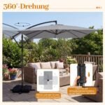 Sodo skėtis su 360° pasukimu 250 x 250 cm (Pilka) – Paveikslėlis 5