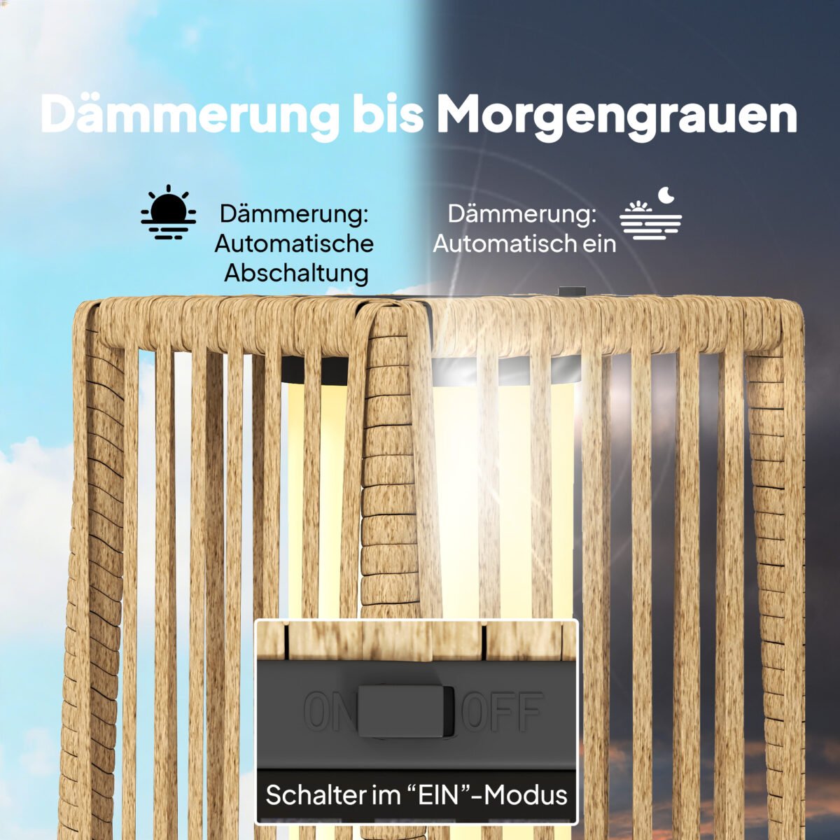 Rotango saulės pastatomas šviestuvas su automatiniu įsijungimu – Paveikslėlis 5