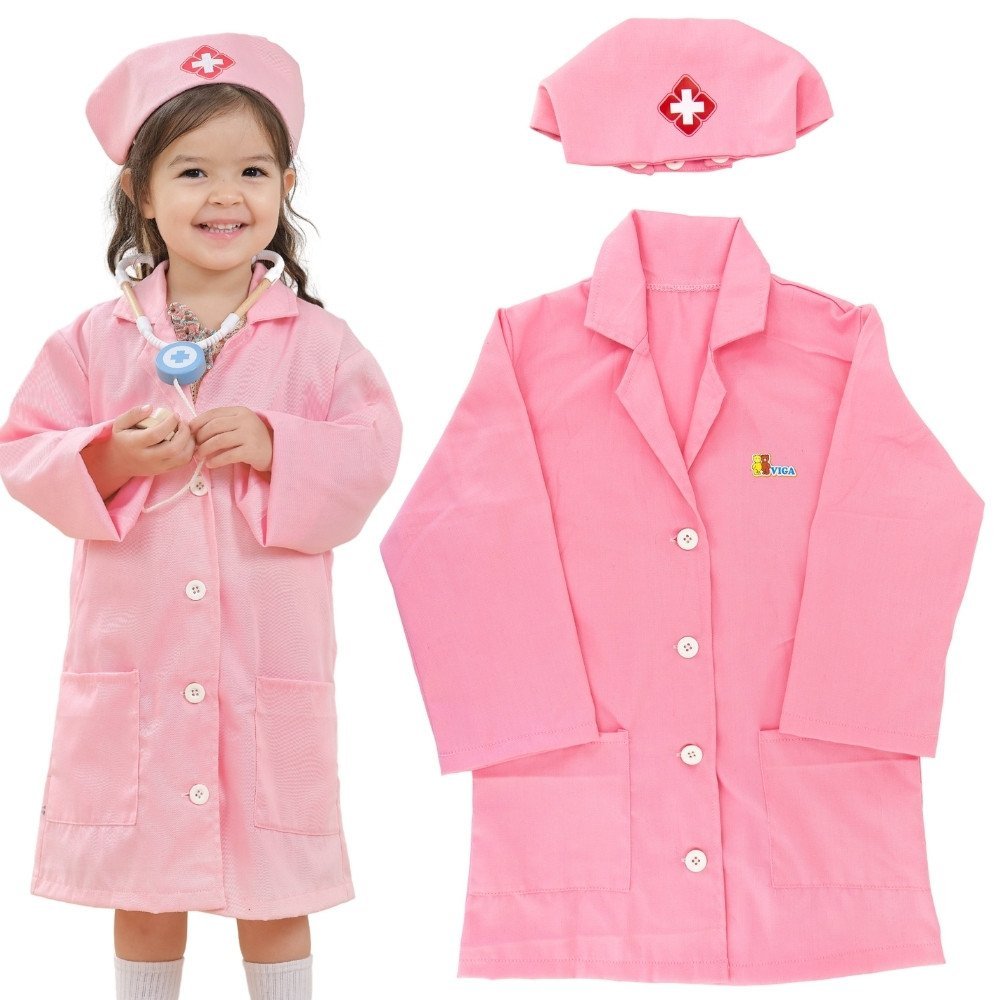 Rožinis slaugytojos kostiumas su kepuraite