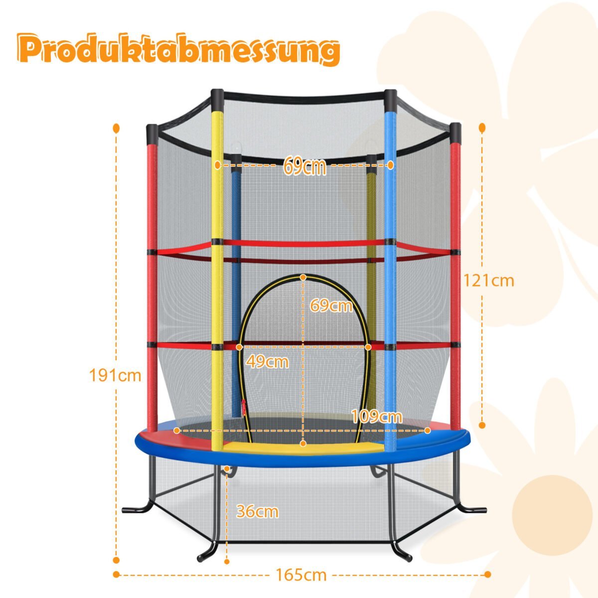 Šešiakampis batutas su apsauginiu tinklu ir patvariais elastiniais lynais (Įvairiaspalvis) – Paveikslėlis 2