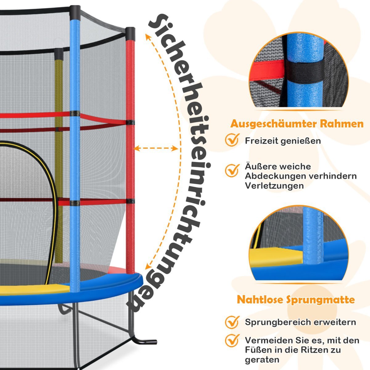 Šešiakampis batutas su apsauginiu tinklu ir patvariais elastiniais lynais (Įvairiaspalvis) – Paveikslėlis 3