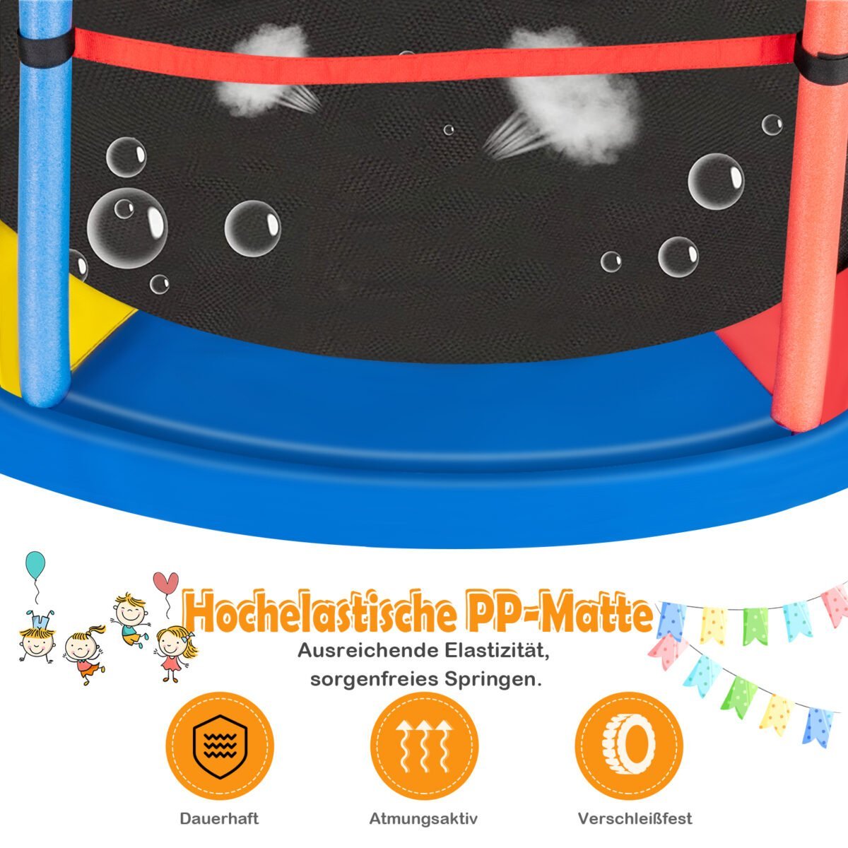 Šešiakampis batutas su apsauginiu tinklu ir patvariais elastiniais lynais (Įvairiaspalvis) – Paveikslėlis 4