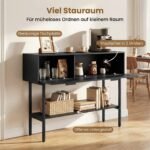 Siauras konsolinis staliukas su 2 uždaromais skyriais ir atvira lentyna (Juoda) – Paveikslėlis 5