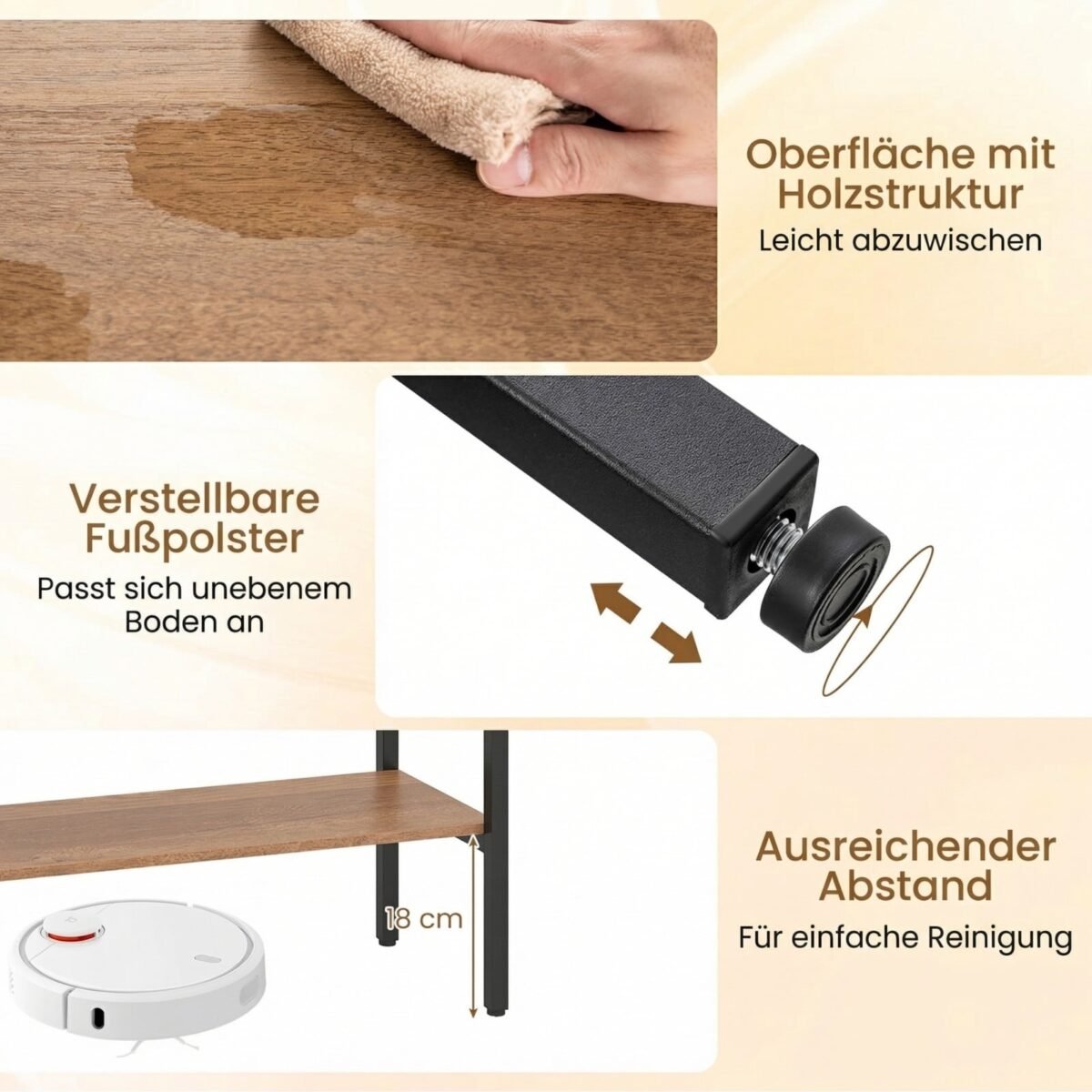 Siauras konsolinis staliukas su dviem uždarais skyriais ir atvira lentyna (Natūrali) – Paveikslėlis 4