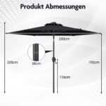 Skėtis nuo saulės su pasukimo mechanizmu ir LED saulės apšvietimu (Juoda)