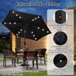 Skėtis nuo saulės su pasukimo mechanizmu ir LED saulės apšvietimu (Juoda)