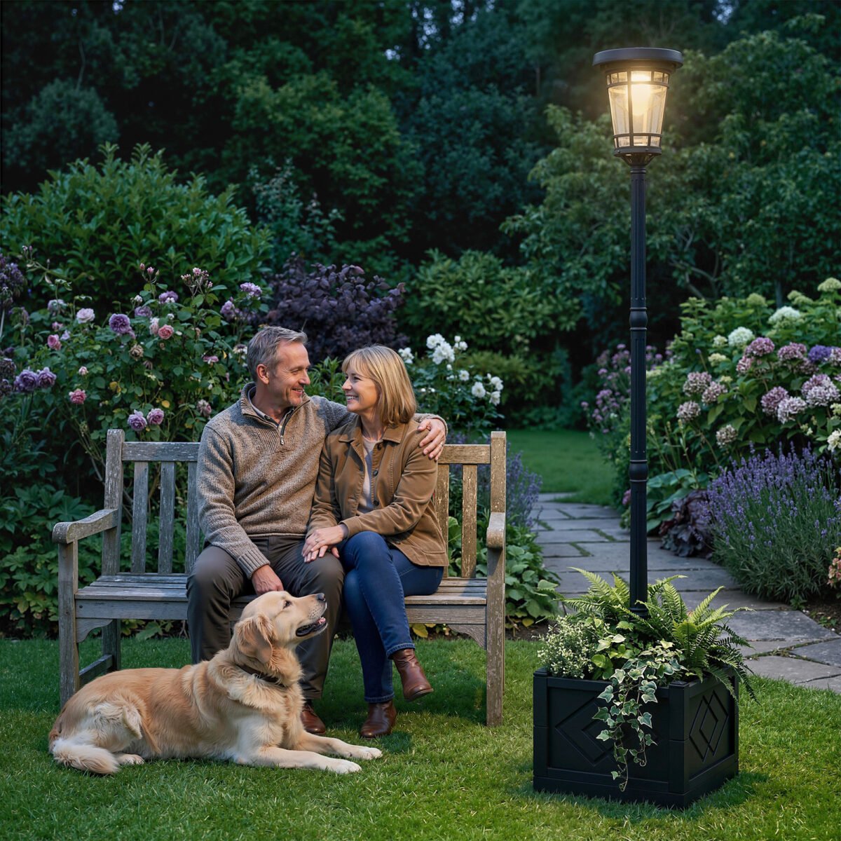 Sodo pastatomas saulės šviestuvas su gėlių vazonu ir 2 ryškumo lygiais – Paveikslėlis 2