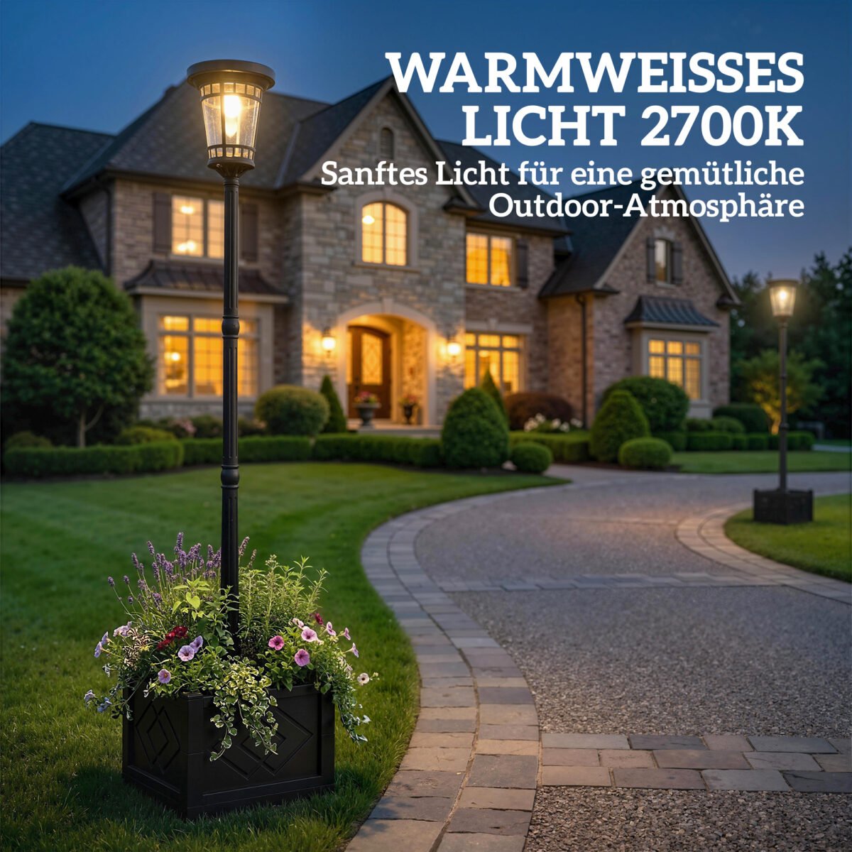 Sodo pastatomas saulės šviestuvas su gėlių vazonu ir 2 ryškumo lygiais – Paveikslėlis 5