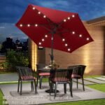 Sodo skėtis su saulės LED apšvietimu ir rankenėle Ø 230 cm (Vyno)