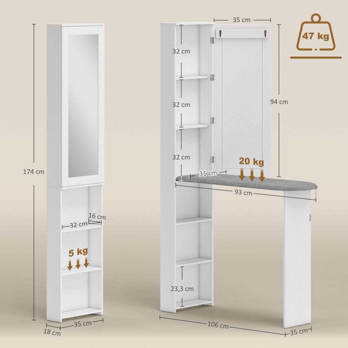 Spinta su sulankstoma lyginimo lenta, veidrodžiu ir lentynomis – Paveikslėlis 3