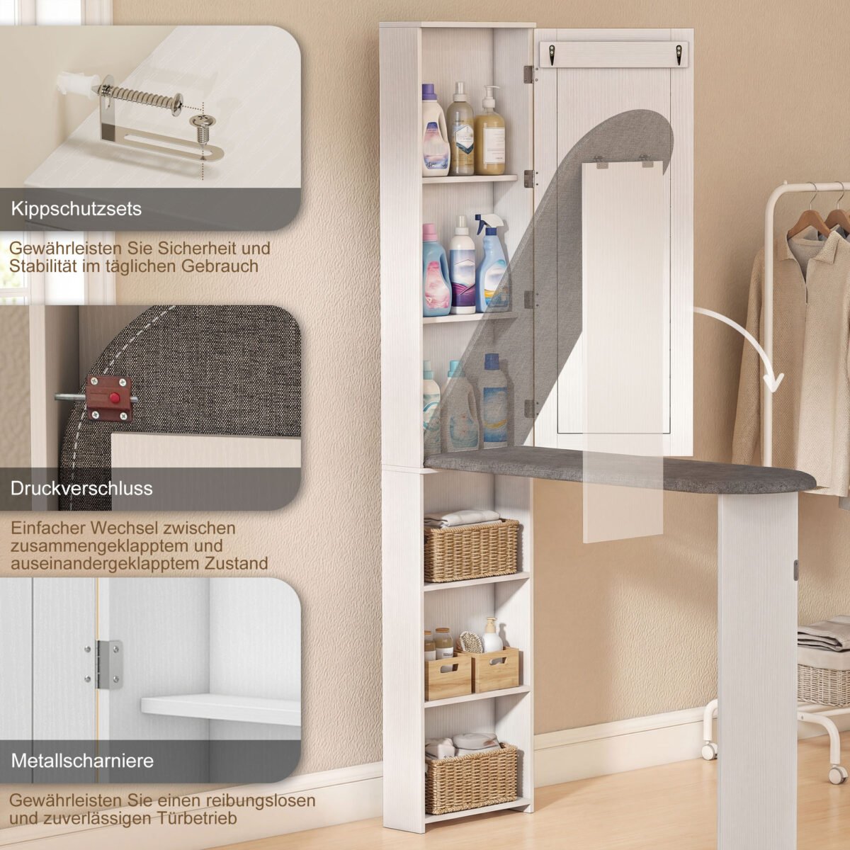 Spinta su sulankstoma lyginimo lenta, veidrodžiu ir lentynomis – Paveikslėlis 9