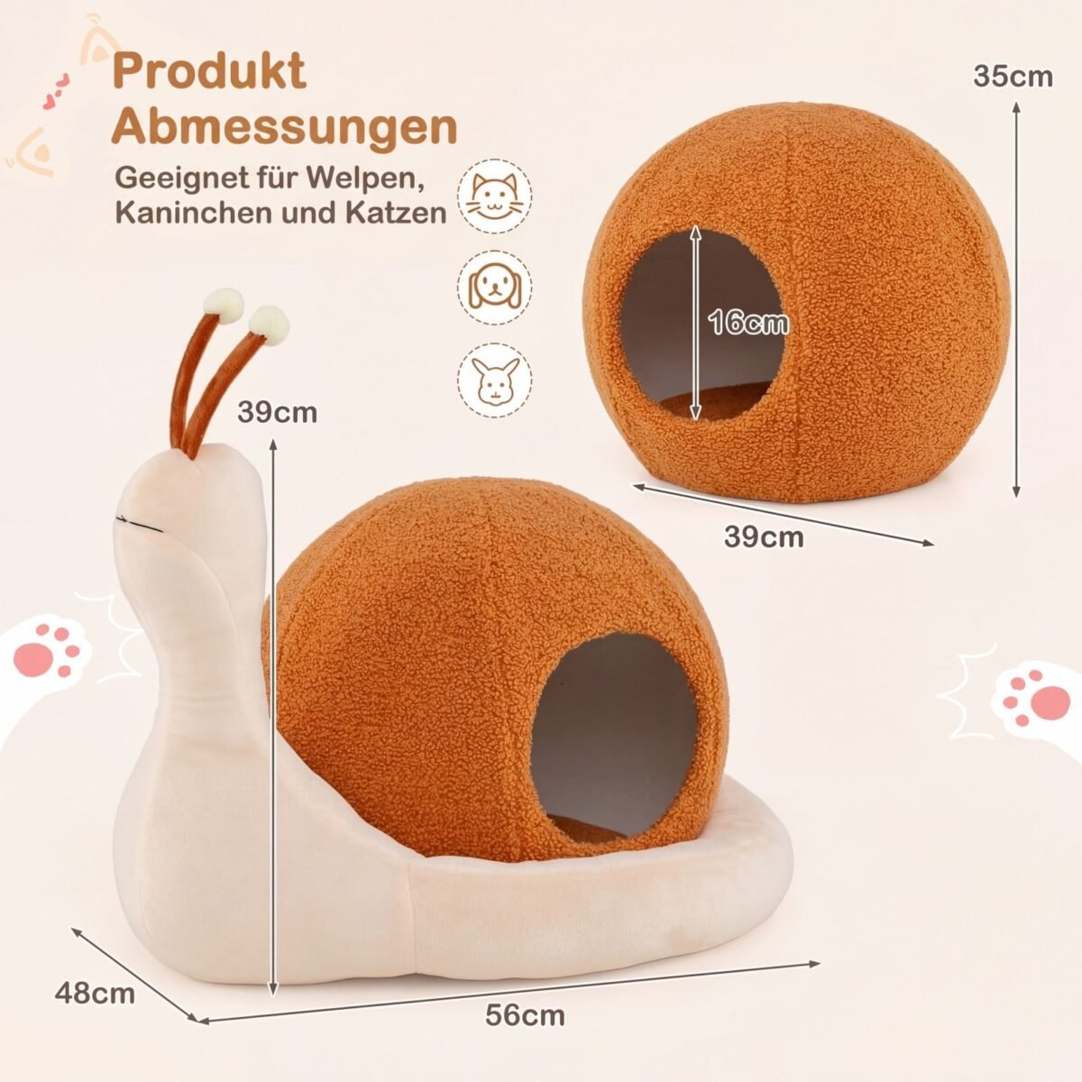 Sraigės formos kačių guolis 2 viename su minkšta pagalvėle (Ruda) – Paveikslėlis 2