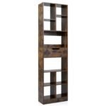 Stabili medinė knygų lentyna su 10 skyriais ir 1 stalčiumi (Kaimiška ruda)