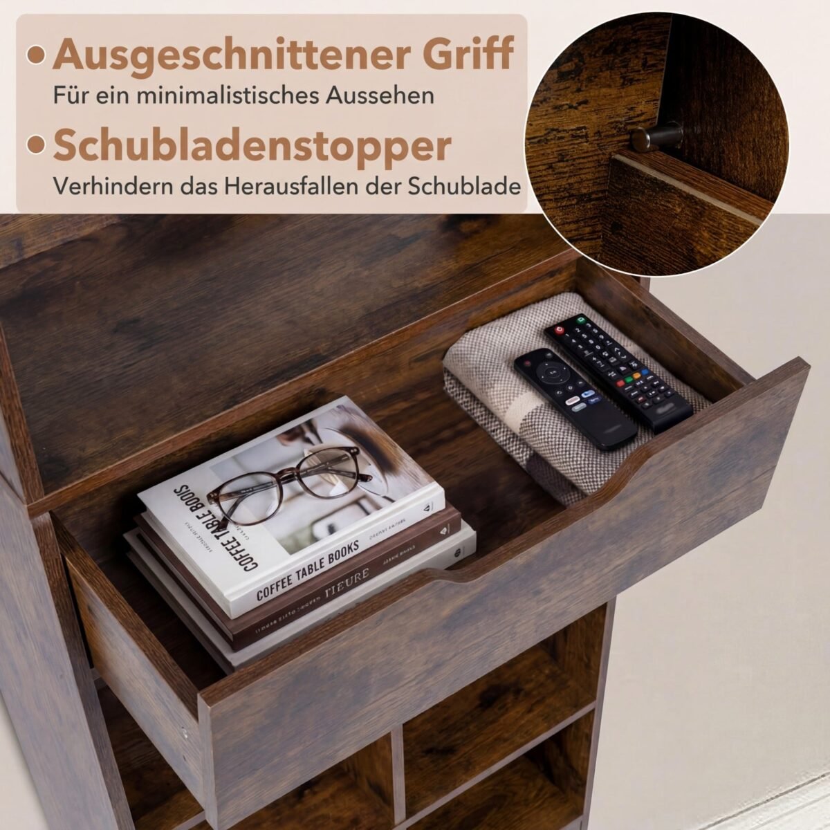 Stabili medinė knygų lentyna su 10 skyriais ir 1 stalčiumi (Kaimiška ruda) – Paveikslėlis 4