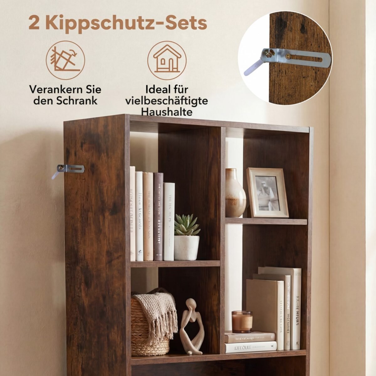 Stabili medinė knygų lentyna su 10 skyriais ir 1 stalčiumi (Kaimiška ruda) – Paveikslėlis 5