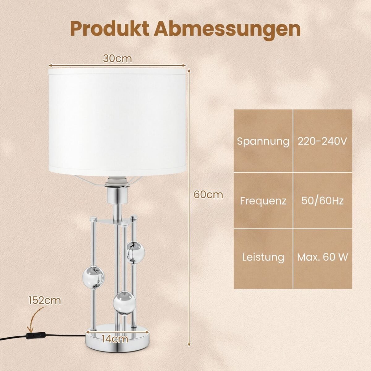 Stalinė lempa su E27 cokoliu ir dekoratyviniais rutuliais (Sidabrinė) – Paveikslėlis 5