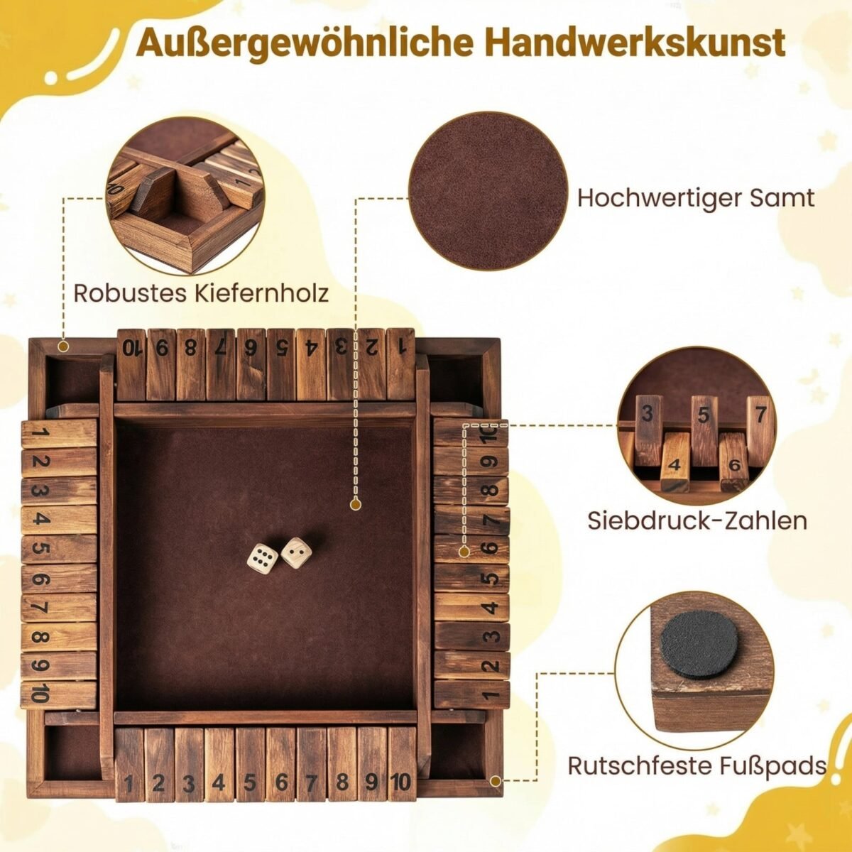 Strateginis medinis kauliukų žaidimas Shut The Box (Ruda) – Paveikslėlis 4