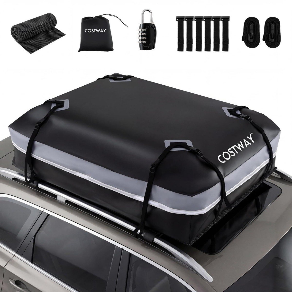 Sulankstoma 450L automobilio stogo bagažinė (Pilka)