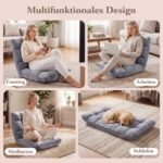Sulankstoma grindų kėdė-fotelis su reguliuojamu atlošu (Pilka) – Paveikslėlis 3