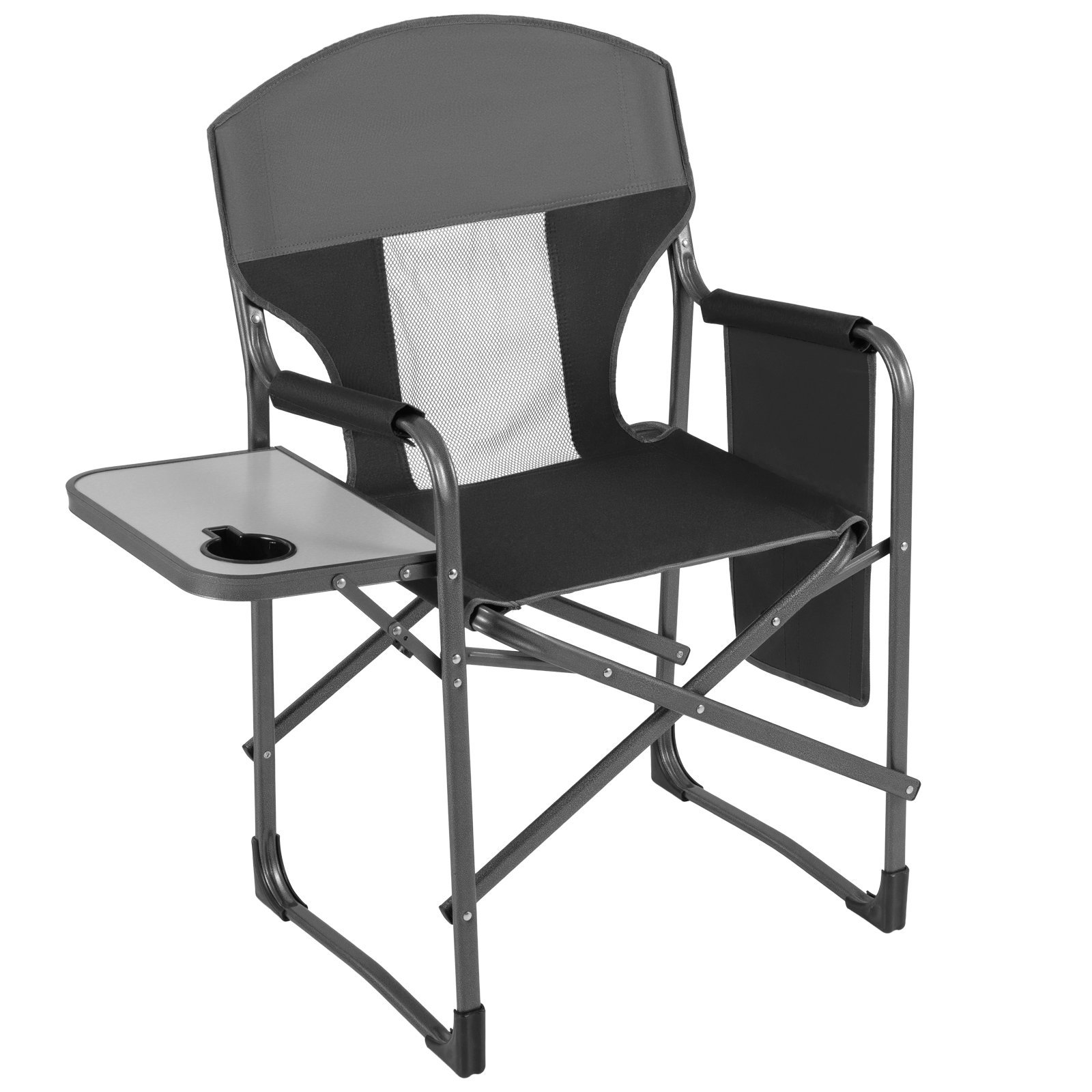 Sulankstoma režisieriaus kėdė su šoniniu staliuku ir gėrimų laikikliu (Juoda)