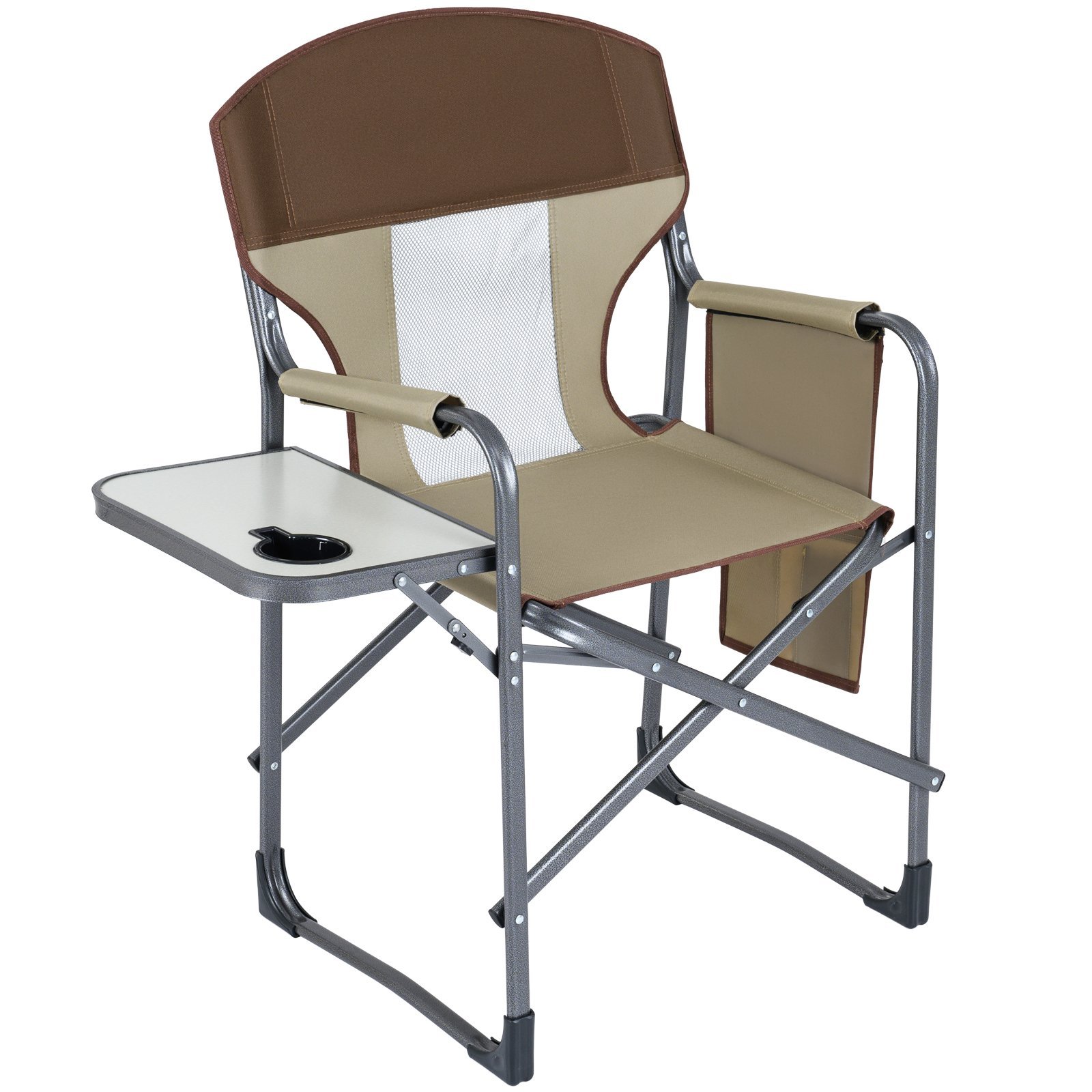 Sulankstoma režisieriaus kėdė su šoniniu staliuku ir gėrimų laikikliu (Ruda)