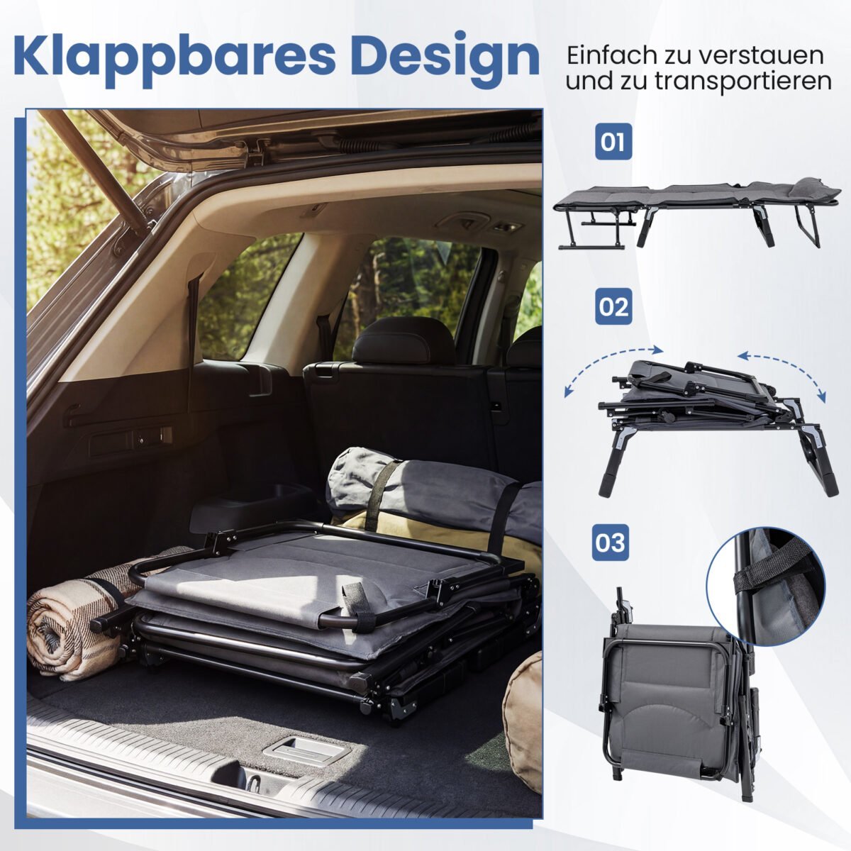 Sulankstomas 3 viename kempingo gultas su reguliuojama atlošo padėtimi (Pilka) – Paveikslėlis 5