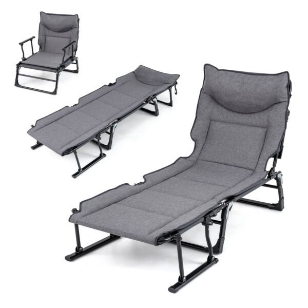 Sulankstomas 3 viename kempingo gultas su reguliuojama atlošo padėtimi (Pilka)