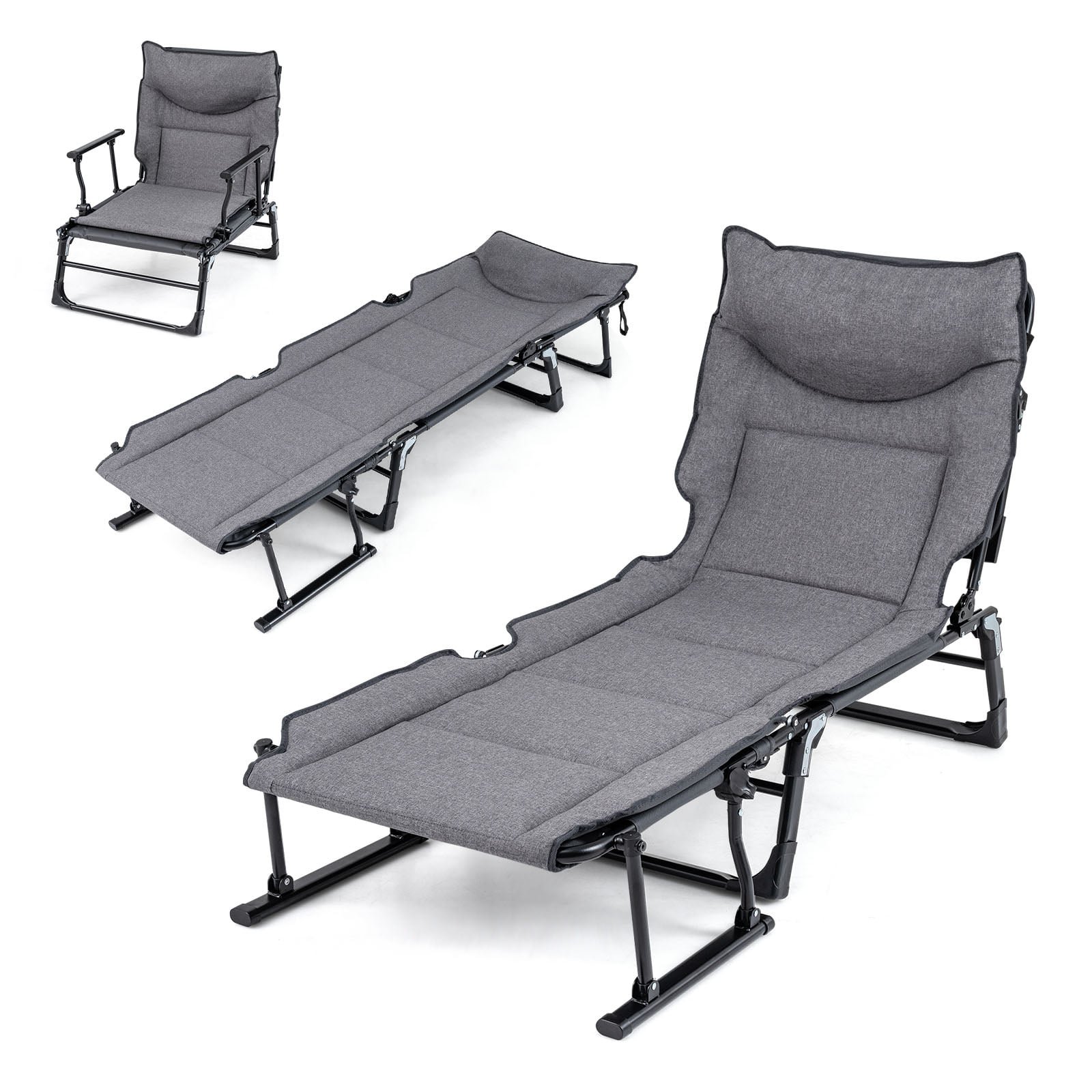 Sulankstomas 3 viename kempingo gultas su reguliuojama atlošo padėtimi (Pilka)