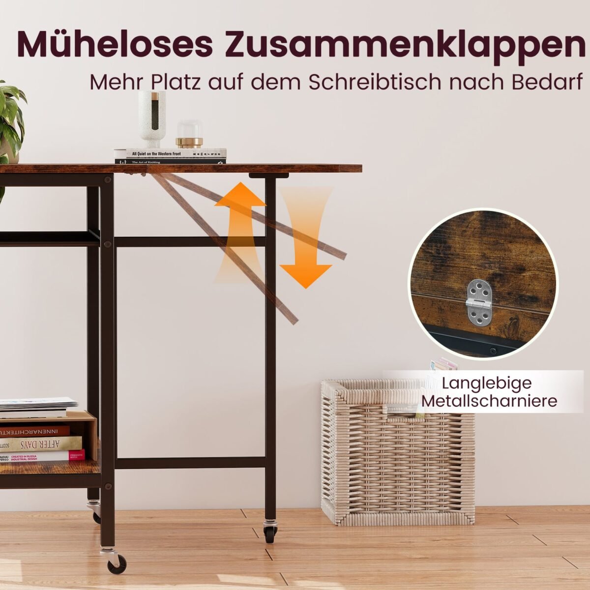 Sulankstomas valgomasis stalas su ratukais ir integruota lentyna (Rusvai ruda) – Paveikslėlis 3