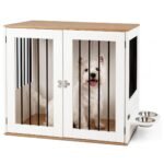 Šunų Narvas – Šoninis Staliukas su 360° besisukančiais dubenėliais (Balta)