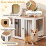 Šunų narvas – šoninis staliukas su 360° besisukančiais dubenėliais (Balta) – Paveikslėlis 3