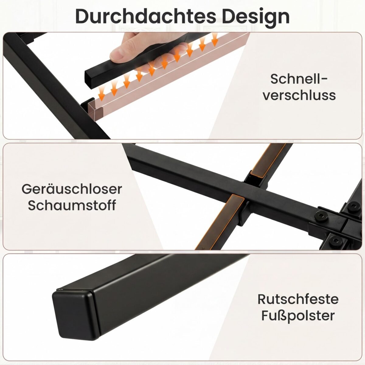 Tvirtas metalinis platforminės lovos rėmas su grotelėmis (Juoda)