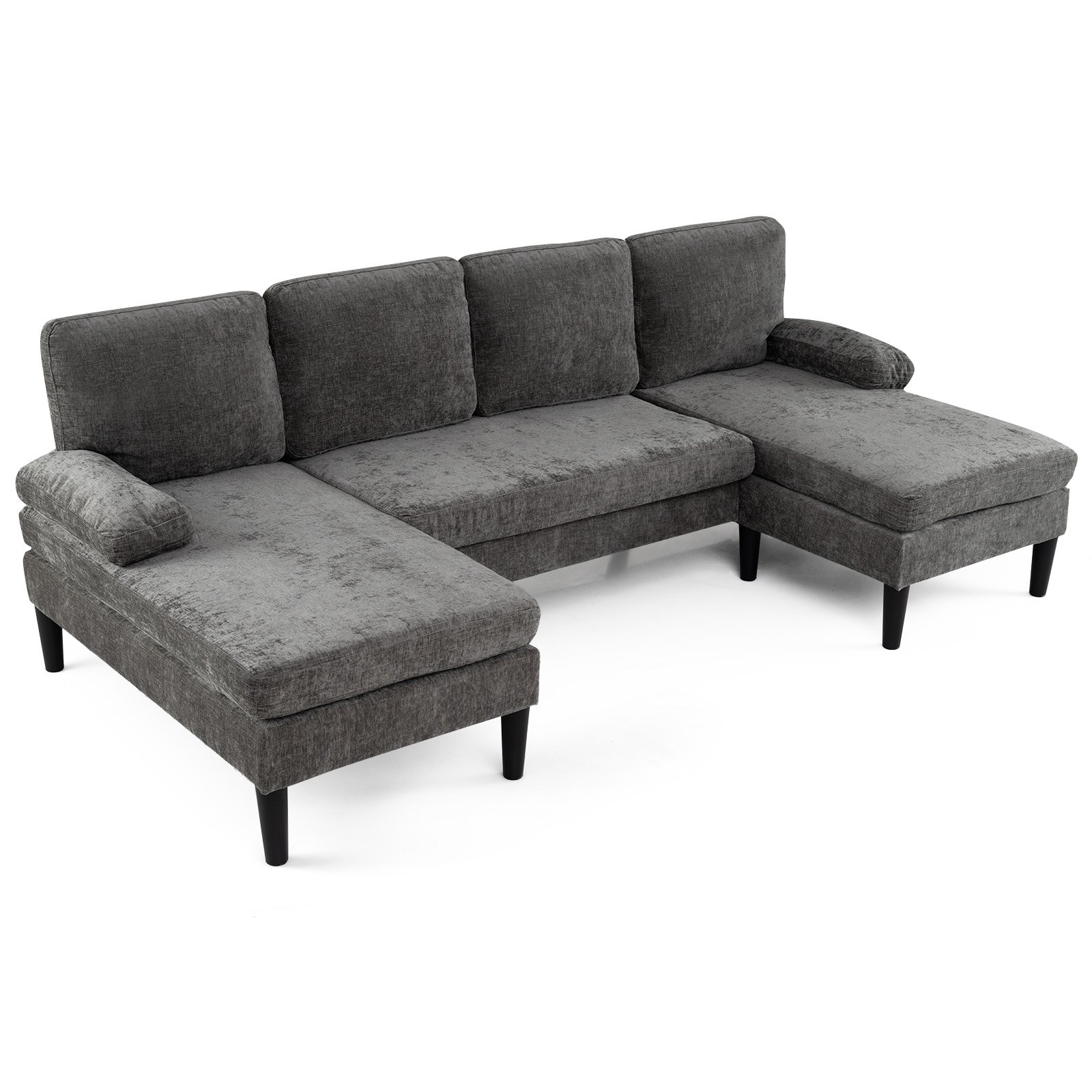 U-formos 5-6 vietų kampinė sofa su šeniliniais apmušalais (Pilka)