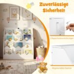 Vaikų knygų lentyna su 4 pakopomis atidaromu skyriumi ir ištraukiama dėtuve (Balta) – Paveikslėlis 5