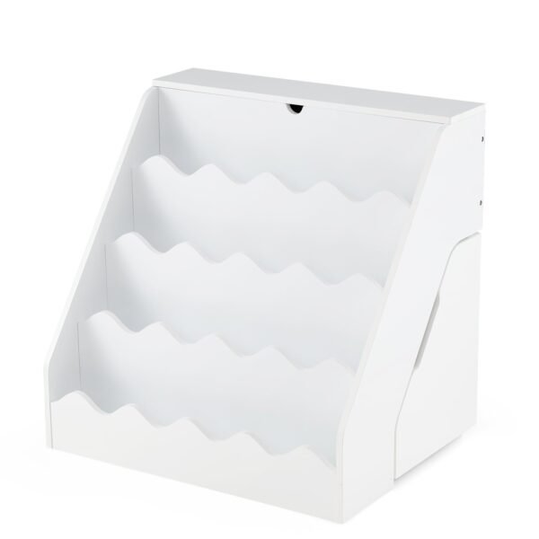 Vaikų knygų lentyna su 4 pakopomis atidaromu skyriumi ir ištraukiama dėtuve (Balta)