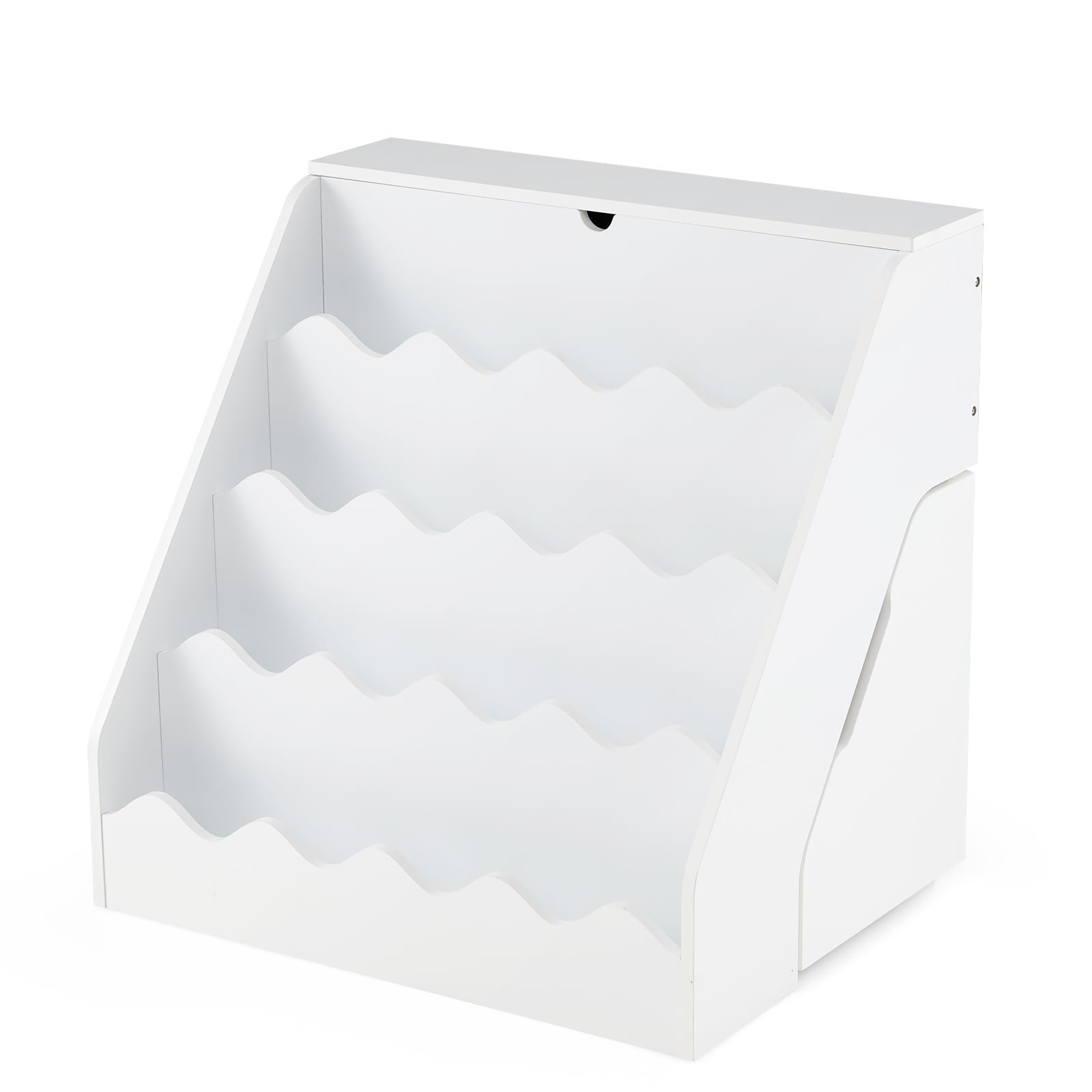 Vaikų knygų lentyna su 4 pakopomis atidaromu skyriumi ir ištraukiama dėtuve (Balta)