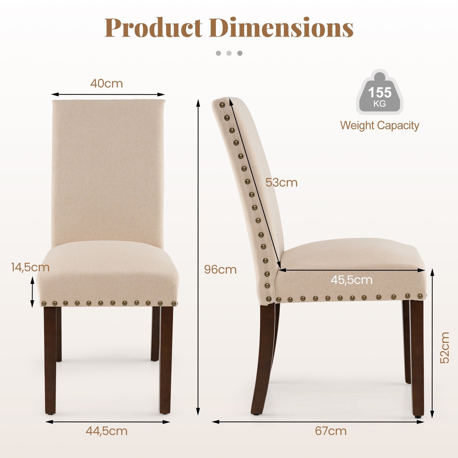 Valgomojo kėdžių komplektas (2 vnt.) su paminkštinta sėdyne ir atlošu (Smėlio spalva)