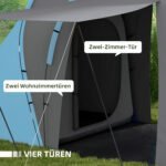 Vandeniui atspari tunelinė palapinė 4–6 asmenims su 2 miegamaisiais ir svetaine