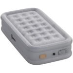 Vienvietis oro čiužinys su integruota elektrine pompa ir flokuotu paviršiumi