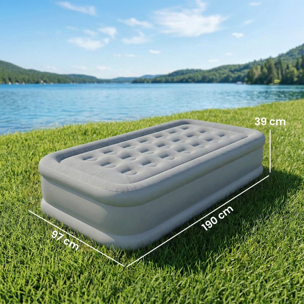 Vienvietis oro čiužinys su integruota elektrine pompa ir flokuotu paviršiumi – Paveikslėlis 3