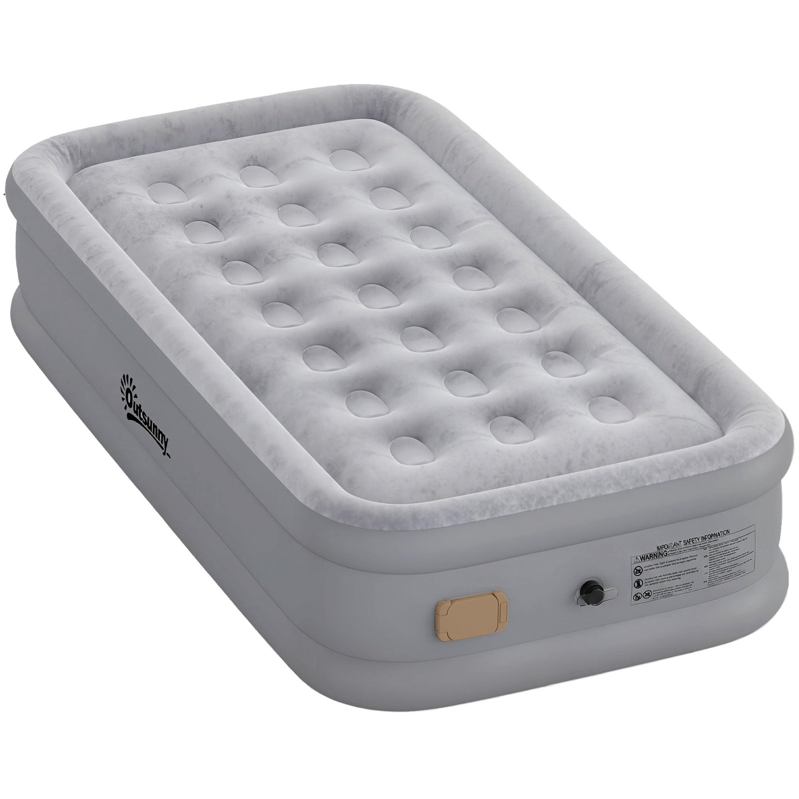 Vienvietis oro čiužinys su integruota elektrine pompa ir flokuotu paviršiumi