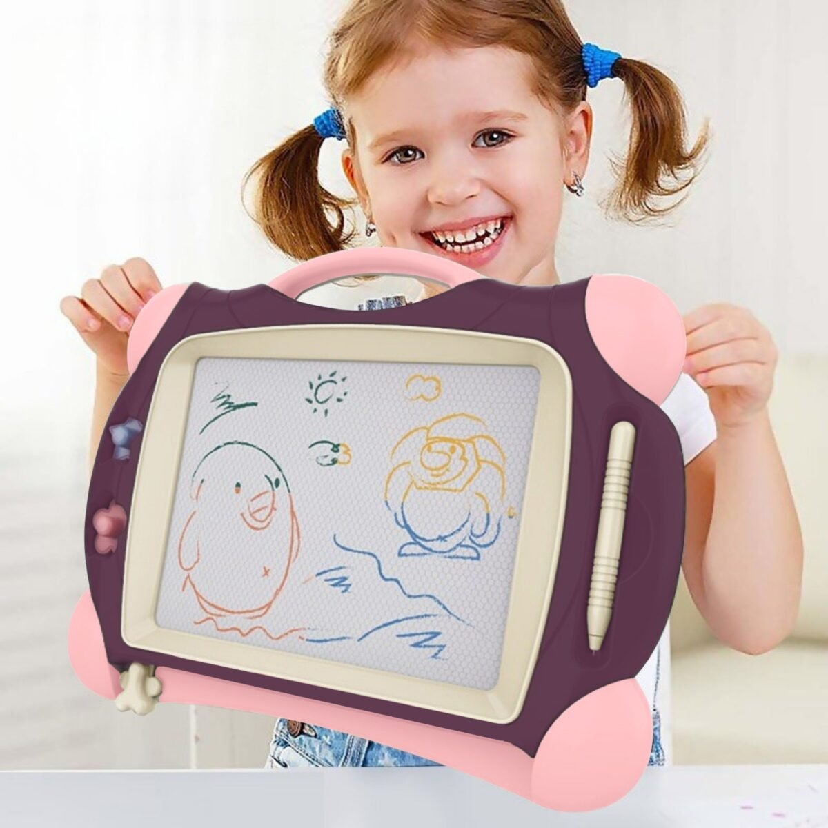 Violetinė magnetinė piešimo lenta su 2 antspaudėliais – Paveikslėlis 2