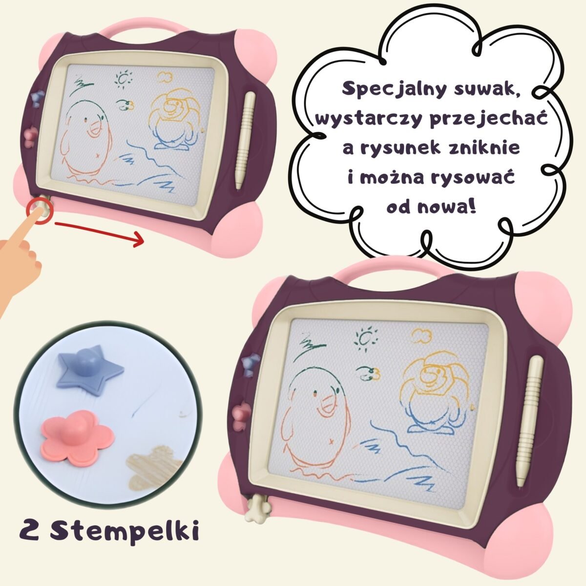 Violetinė magnetinė piešimo lenta su 2 antspaudėliais – Paveikslėlis 4