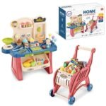 Žaidimų prekybos centras su pirkinių vežimėliu ir 40 priedų